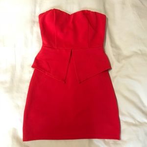 Red strapless dress
